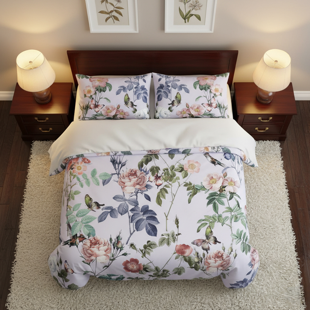 Cathy Vintage Çiçek ve Kuş Baskı Modern Nevresim Nevresim Takımı Nevresim Takımı