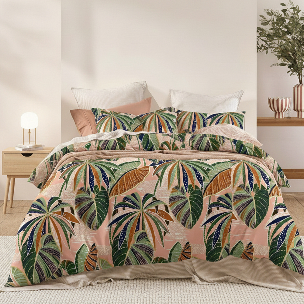 Maidstone Doğa Yaprak Baskılar Saf Mikrofiber Pamuk Baskılı Nevresim Nevresim Takımı Yatak Seti